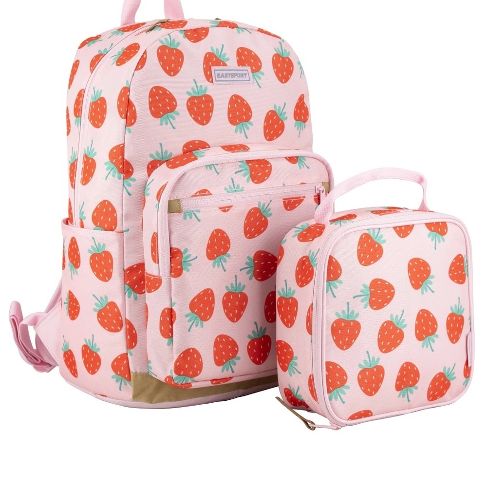 Backpack For Girls Strawberry Pattern Kids Backpack and Lunchbox - Pink W
